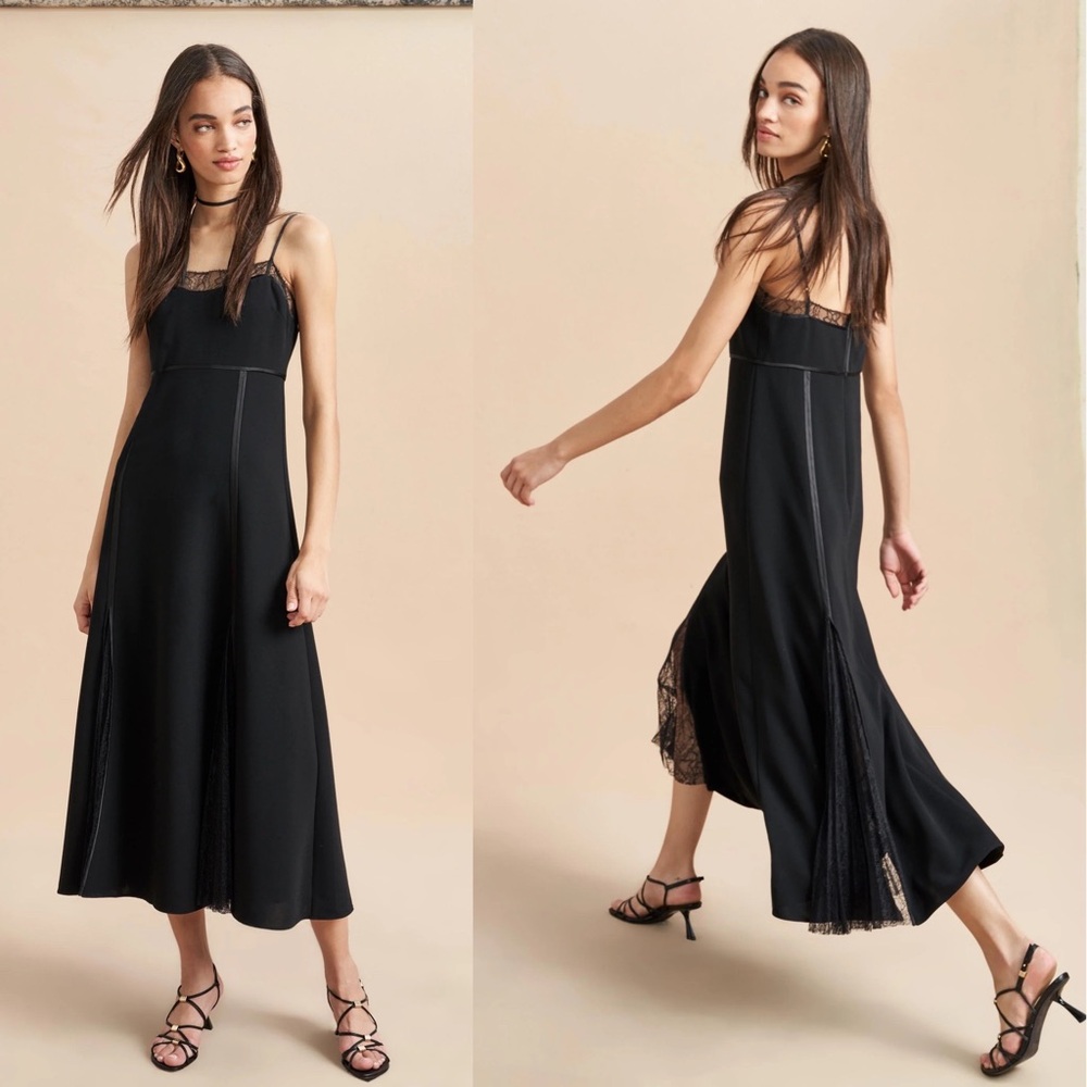 NEW NWT La Ligne Nora Lace Inset Midi Dress Black